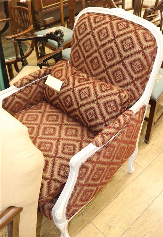 A Louis XV style painted and upholstered fauteuil